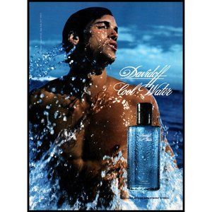 1997 Davidoff Cool Water Cologne Eau de Toilette Vintage Print Ad Man Beach Art